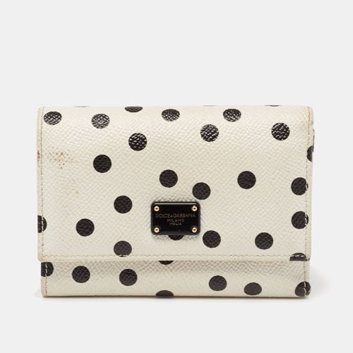 Dolce & Gabbana White/Black Polka Dot Print Leather Trifold Compact Wallet - Dolce & Gabbana - Modalova