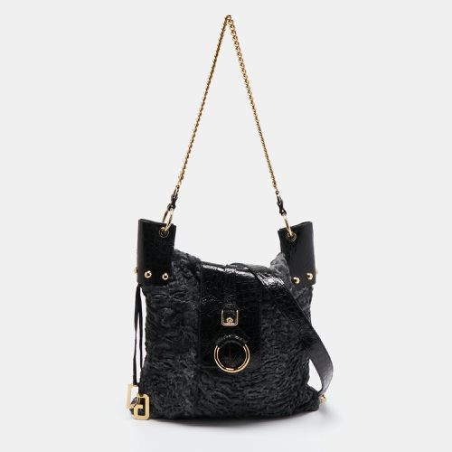 Dolce & Gabbana Black/Grey Embossed Leather and Fur Tote - Dolce & Gabbana - Modalova