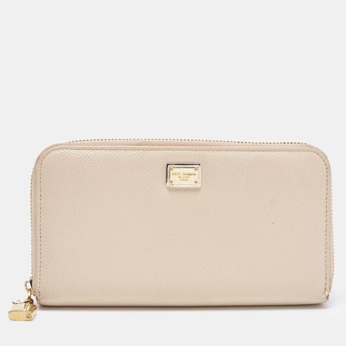 Dolce & Gabbana Beige Leather Lock Zip Around Continental Wallet - Dolce & Gabbana - Modalova