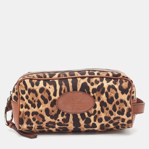 Dolce & Gabbana Brown Leopard Print Fabric and Leather Cosmetic Pouch - Dolce & Gabbana - Modalova