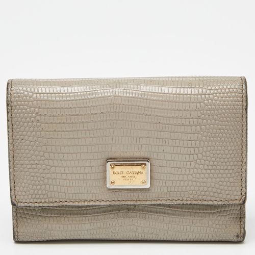 Dolce & Gabbana Grey Lizard Embossed Leather Trifold Wallet - Dolce & Gabbana - Modalova