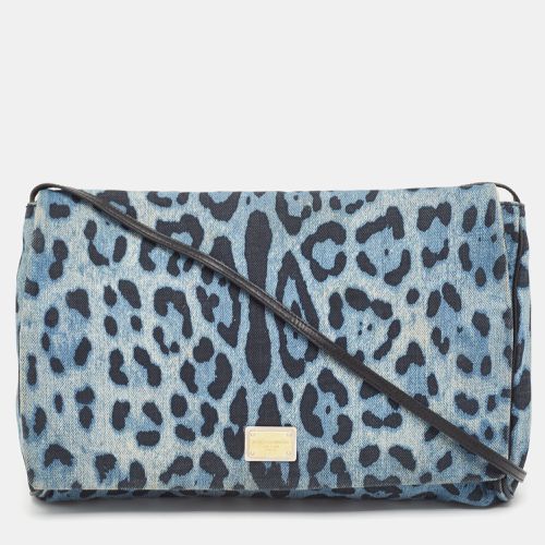 Dolce & Gabbana Blue/Black Leopard Print Denim Flap Shoulder Bag - Dolce & Gabbana - Modalova