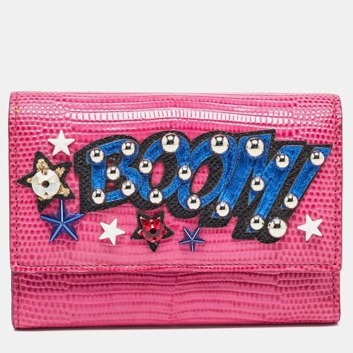 Dolce & Gabbana Pink Lizard Embossed Leather Boom Patch Trifold Wallet - Dolce & Gabbana - Modalova