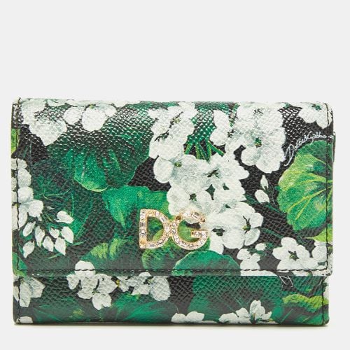 Dolce & Gabbana Green Floral Printed Leather DG Crystals Trifold Wallet - Dolce & Gabbana - Modalova