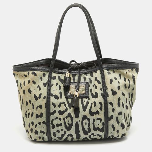 Dolce & Gabbana Black/Light Blue Leopard Print Canvas and Leather Miss Escape Tote - Dolce & Gabbana - Modalova