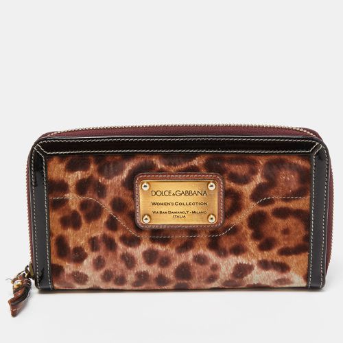 Dolce & Gabbana Brown Leopard Print Calfhair and Patent Leather Zip Around Continental Wallet - Dolce & Gabbana - Modalova