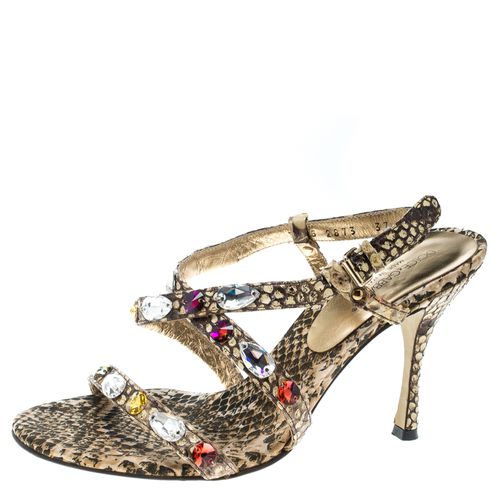 Dolce & Gabbana Beige Python Crystal Embellished Slingback Sandals Size 37 - Dolce & Gabbana - Modalova