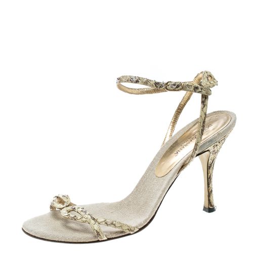 Dolce & Gabbana Cream Python Leather Ankle Strap Sandals Size 37.5 - Dolce & Gabbana - Modalova