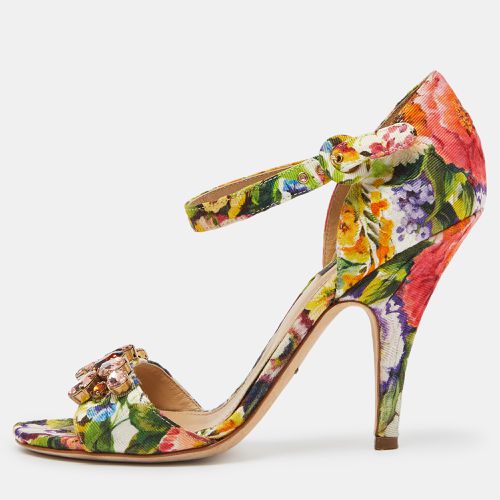 Dolce & Gabbana Multicolor Brocade Fabric Crystal Embellished Ankle Strap Sandals Size 38 - Dolce & Gabbana - Modalova