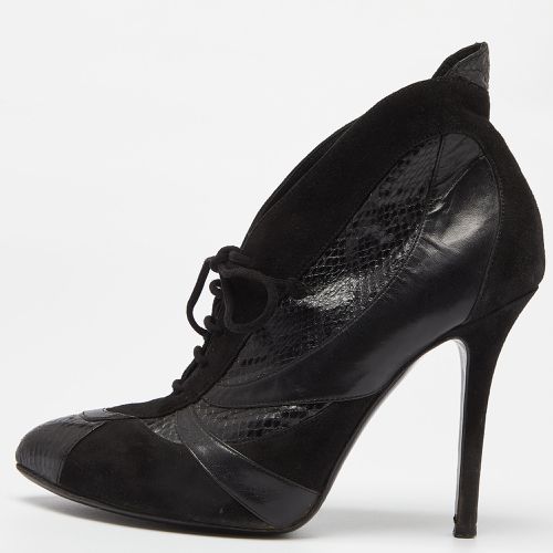 Dolce & Gabbana Black Suede and Python Lace Up Ankle Boots Size 38 - Dolce & Gabbana - Modalova