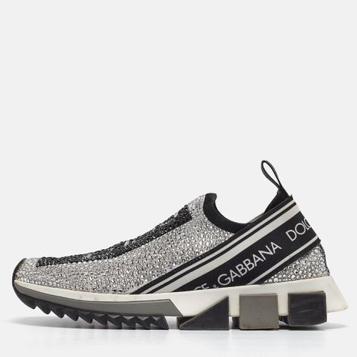 Dolce & Gabbana Silver/Black Fabric Sorrento Embellished Sneakers Size 37 - Dolce & Gabbana - Modalova