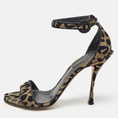 Dolce & Gabbana Gold/Black Leopard Print Fabric Ankle Strap Sandals Size 39 - Dolce & Gabbana - Modalova