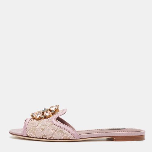 Dolce & Gabbana Purple Lace and Satin Crystal Embellished Flat Slides Size 36 - Dolce & Gabbana - Modalova