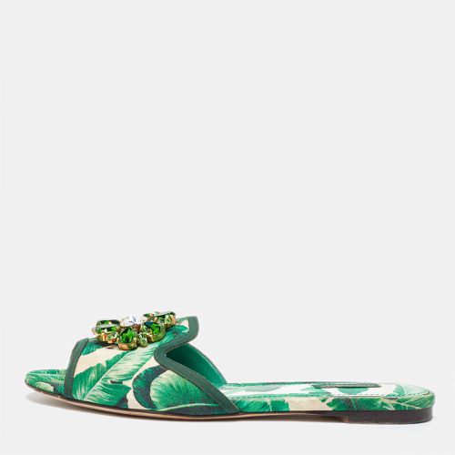 Dolce & Gabbana Green/White Floral Print Fabric Bianca Flat Slides Size 39.5 - Dolce & Gabbana - Modalova