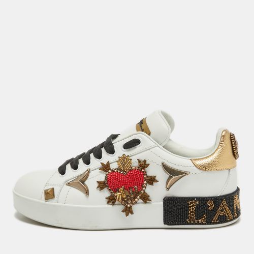 Dolce & Gabbana White Leather Portofino Embellished Low Top Sneakers Size 35 - Dolce & Gabbana - Modalova