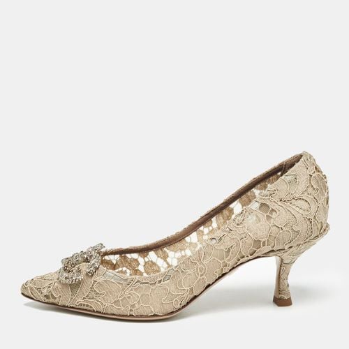 Dolce & Gabbana Beige Lace DG Amore Crystal Embellished Pointed Toe Pumps Size 36 - Dolce & Gabbana - Modalova