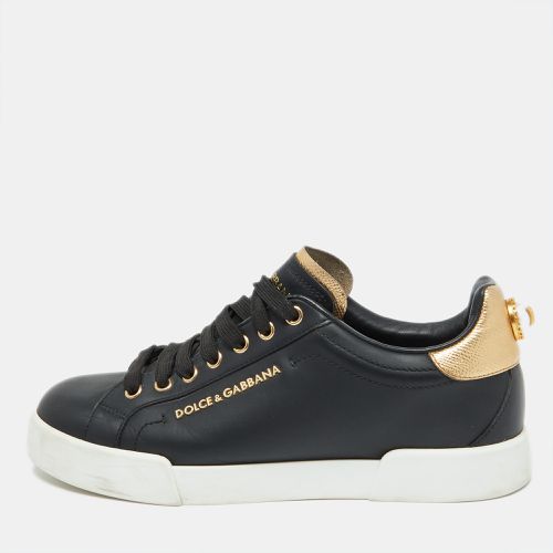 Dolce & Gabbana Black Leather Portofino Pearl Embellished Low Top Sneakers Size 39.5 - Dolce & Gabbana - Modalova