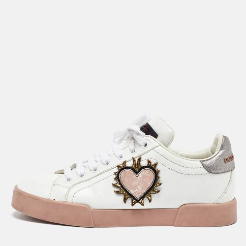 Dolce & Gabbana White Leather Love Applique Portofino Low Top Sneakers Size 38 - Dolce & Gabbana - Modalova