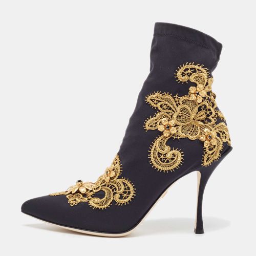 Dolce & Gabbana Black/Gold Baroque Embroidered Fabric Lori Ankle Boots Size 39 - Dolce & Gabbana - Modalova