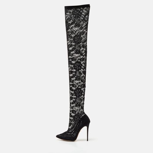 Dolce & Gabbana Black Lace and Mesh Knee Length Boots Size 37 - Dolce & Gabbana - Modalova