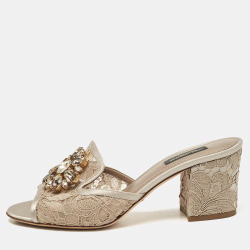 Silver Satin Sofia Slide Sandals Size 38 - Dolce & Gabbana - Modalova