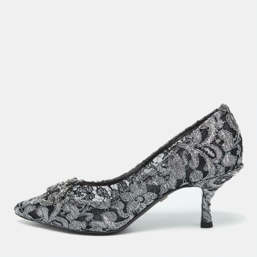 Black Lace DG Amore Crystal Embellished Pointed Toe Pumps Size 39 - Dolce & Gabbana - Modalova