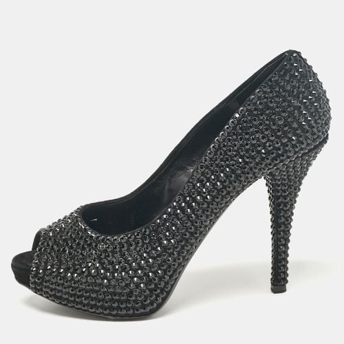 Suede Crystal Embellished Peep Toe Pumps Size 39 - Dolce & Gabbana - Modalova