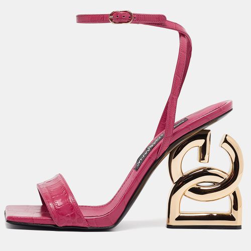 Croc Embossed Leather Ankle Strap Sandals Size 38 - Dolce & Gabbana - Modalova