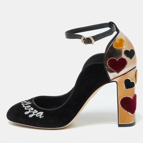 Gold Velvet and Leather L' Amore Block Heel Pumps Size 39 - Dolce & Gabbana - Modalova