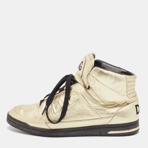 Dolce & Gabbana Gold Leather High Top Sneakers Size 37.5 - Dolce & Gabbana - Modalova