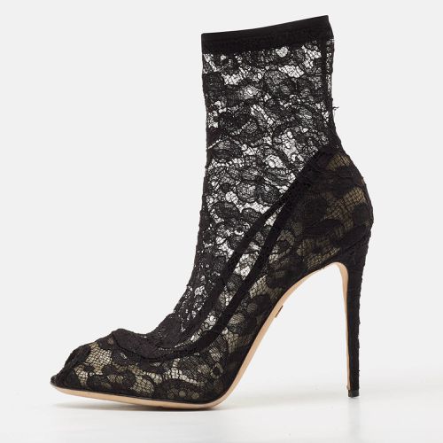 Dolce & Gabbana Black Stretch Lace Open Toe Ankle Booties Size 39.5 - Dolce & Gabbana - Modalova