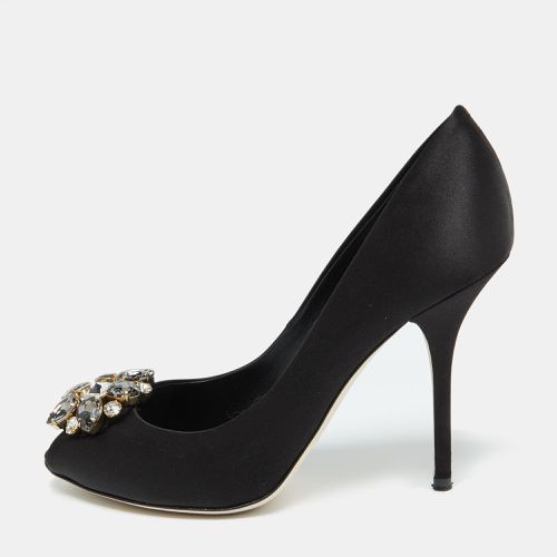 Dolce & Gabbana Black Satin Crystal Embellished Peep Toe Pumps Size 39.5 - Dolce & Gabbana - Modalova