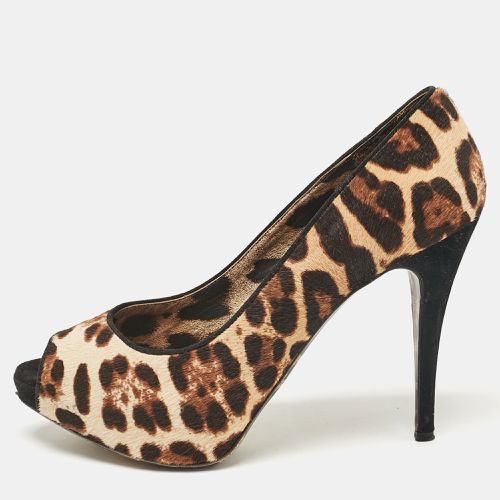 Leopard Print Calf Hair Peep Toe Platform Pumps Size 40 - Dolce & Gabbana - Modalova