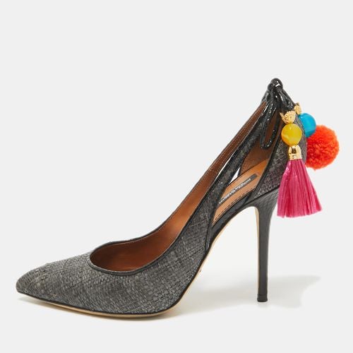 Raffia and Snakeskin Cutout Pointed Toe Pumps Size 39 - Dolce & Gabbana - Modalova