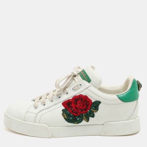 Green Leather Portofino Embellished Low Top Sneakers Size 37.5 - Dolce & Gabbana - Modalova