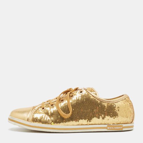 Dolce & Gabbana Gold Leather and Sequins Low Top Sneakers Size 40 - Dolce & Gabbana - Modalova