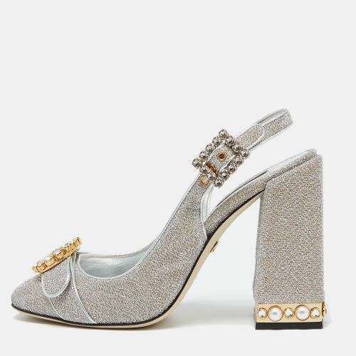 Dolce & Gabbana Silver Metallic Fabric Crystal Embellished Block Heel Pumps Size 41 - Dolce & Gabbana - Modalova