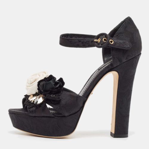 Dolce & Gabbana Black Brocade Fabric Embellished Ankle Strap Sandals Size 40 - Dolce & Gabbana - Modalova