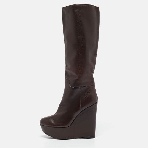 Dolce & Gabbana Brown Leather Wedge Mid Calf Boots Size 37.5 - Dolce & Gabbana - Modalova