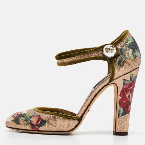 Dolce & Gabbana Metallic Floral Print Leather Ankle Strap Pumps Size 37 - Dolce & Gabbana - Modalova