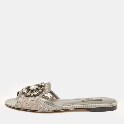 Dolce & Gabbana Grey Lace and Satin Flat Slides Size 37 - Dolce & Gabbana - Modalova