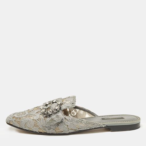 Dolce & Gabbana Grey Lace and Mesh Crystal Embellished Mules Size 40 - Dolce & Gabbana - Modalova