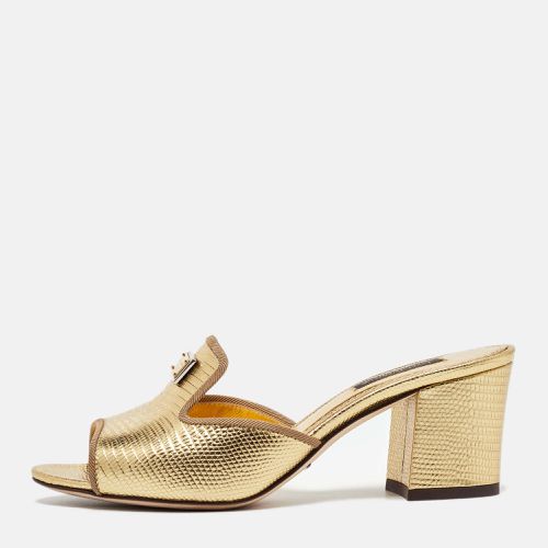 Dolce & Gabbana Gold Lizard Embossed Leather Slide Sandals Size 36 - Dolce & Gabbana - Modalova