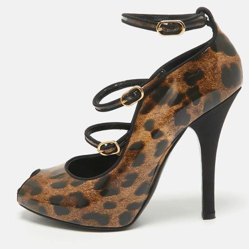 Dolce & Gabbana Brown/Black Leopard Print Patent Peep Toe Pumps Size 38.5 - Dolce & Gabbana - Modalova