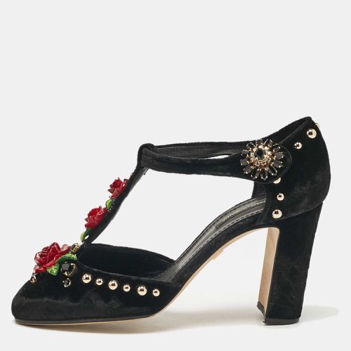 Dolce & Gabbana Black Velvet Studded and Rose Embellished Ankle-Strap Pumps Size 38 - Dolce & Gabbana - Modalova