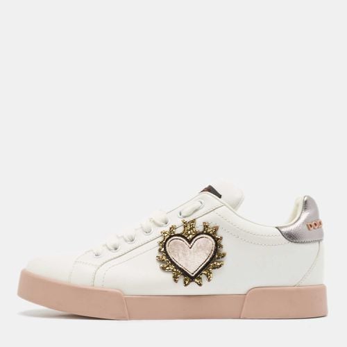 Dolce & Gabbana White Leather Love Applique Portofino Low Top Sneakers Size 39 - Dolce & Gabbana - Modalova