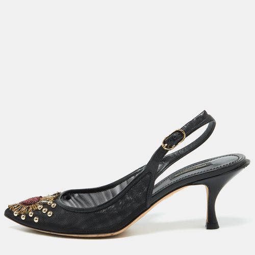 Dolce & Gabbana Black Leather and Mesh Lori Embellished Slingback Pumps Size 40 - Dolce & Gabbana - Modalova