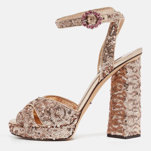 Dolce & Gabbana Gold Leather and Sequins Platform Sandals Size 39 - Dolce & Gabbana - Modalova