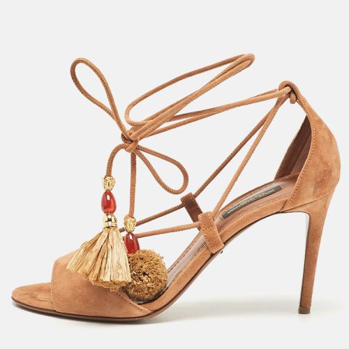 Dolce & Gabbana Brown Suede Pom Pom Detail Tie Up Sandals Size 37.5 - Dolce & Gabbana - Modalova