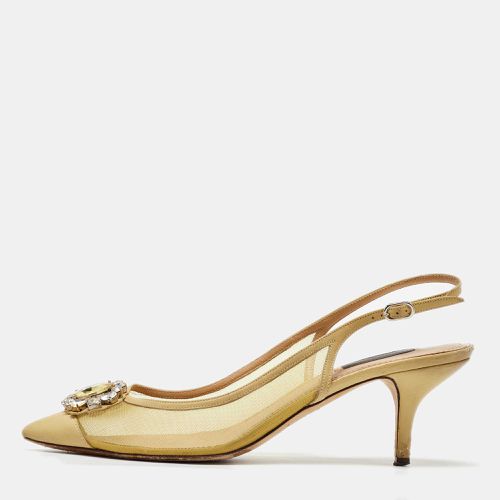 Dolce & Gabbana Yellow Mesh and Leather Crystal Embellished Slingback Pumps Size 39 - Dolce & Gabbana - Modalova